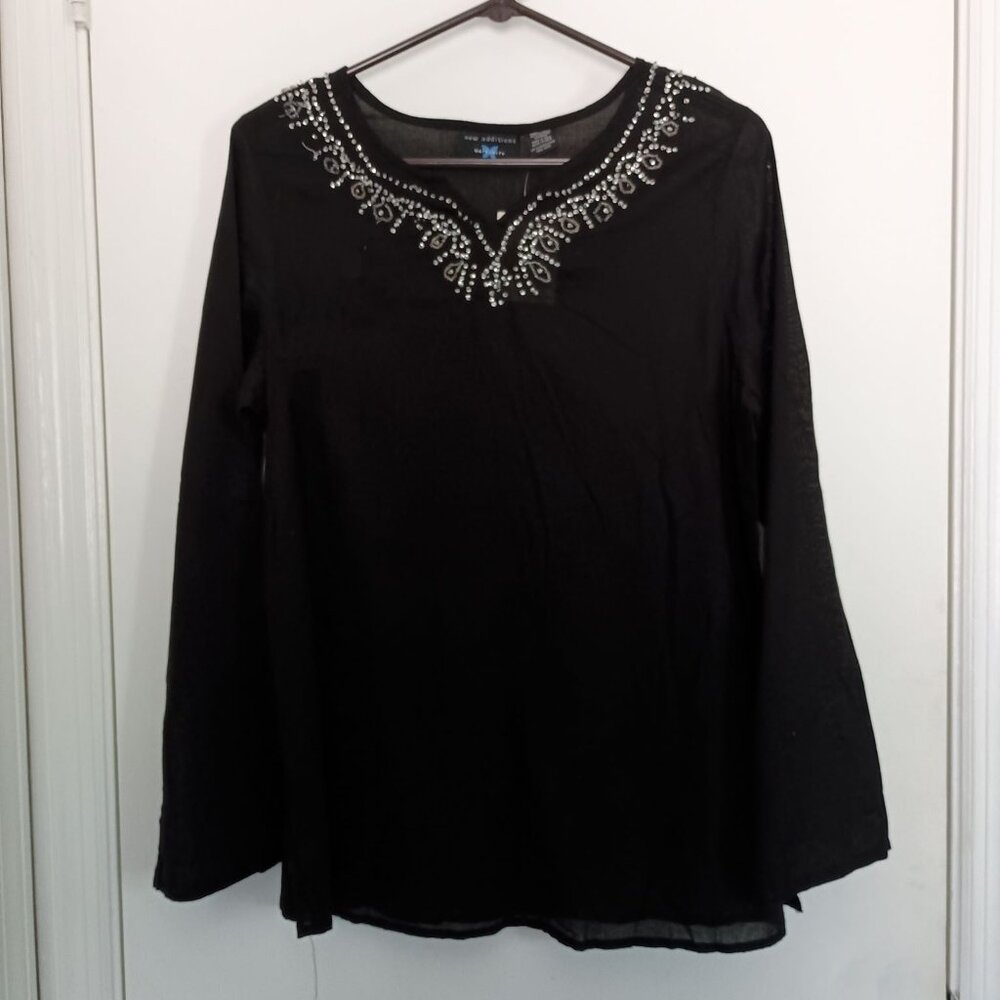 NWT New Additions black beaded tunic shirt blouse maternity size S